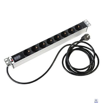 REM Блок розеток Rem-16 с амперметром, 8 Shuko, 16A, алюм., 19", шнур 3 м. (R-16-8S-AM-440-3)