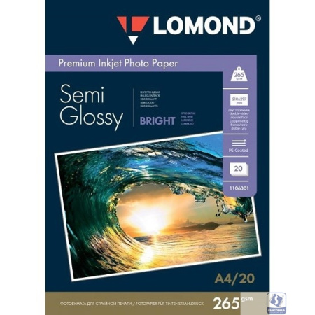 LOMOND 1106301 Фотобумага Двухсторонняя Светлая Полуглянцевая, A4/265/20.