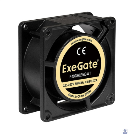 Exegate EX288998RUS Вентилятор 220В ExeGate EX08025BAT (80x80x25 мм, 2-Ball (двойной шарикоподшипник), клеммы, 2600RPM, 32dBA)