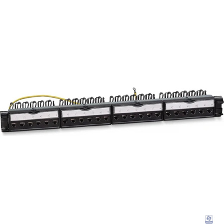 Cabeus PL-24-KJ-RJ45-Cat.6-SH-180T Патч-панель 19" (1U), 24 порта RJ-45, категория 6, полностью экранированная, с задним кабельным организатором, безинструментный монтаж (арт.033562)