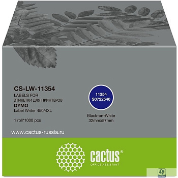 Этикетки Cactus CS-LW-11354 сег.:57x32мм черный белый 1000шт/рул Dymo Label Writer 450/4XL