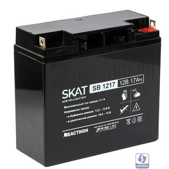 АКБ БАСТИОН SKAT SB 1217 AGM 12V 17Ач I зар.5,1А, B1 (под болт М5), гарантия 18 мес (2536) ШхВхГ 76х181х167