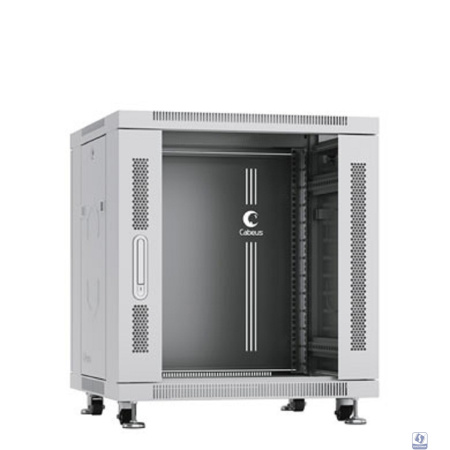 Cabeus SH-05C-12U60/80 Шкаф телекоммуникационный 19" напольный для серверного оборудования 12U 600x800x730mm (ШхГхВ) передняя стеклянная и задняя сплошная металлическая двери, ручка с замком, цвет сер