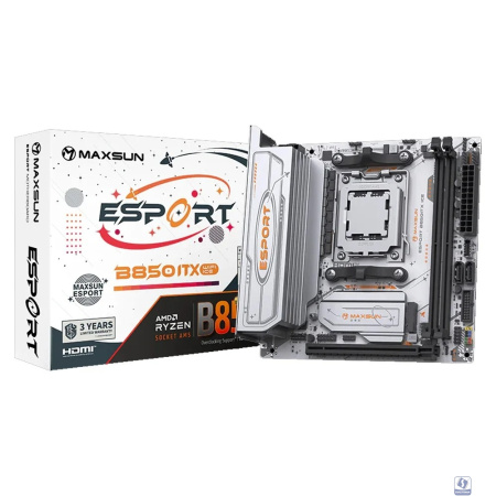 MAXSUN MS-eSport B850ITX WIFI ICE (Socket AM5, mini-ITX, 2*DDR5(96Gb), DP/HDMI,  2*SATA3, 2*M.2,  1*PCIEx16, 4*USB2.0, 2*USB 3.0, 1*Type-C, LAN 1*2,5G, Bluetooth, Wi-Fi 802.11ax, RTL)