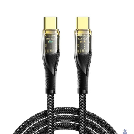 Rexant (18-7092) Кабель Type-C – Type-C, 5А, 100Вт, 1м, в черной нейлоновой оплетке со световой индикацией