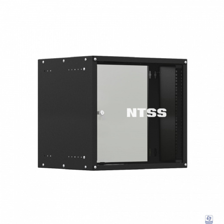 NTSS Шкаф настенный телекоммуникационный NTSS LIME 9U 550х450х500мм, 2 профиля 19, дверь стеклянная, боковые стенки несъемные, разобранный, черный RAL 9005 NTSS-WL9U5545GS-BL