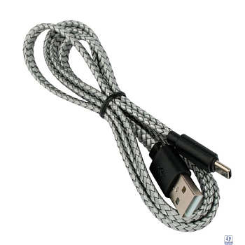 Cablexpert Кабель плоский USB2.0 AM/Type-C, 3А, 18Вт, QC3.0, медь, оплетка, Pro, 1м, серый, пакет (CC-USB2-AMCM-FL-1M)