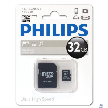 Micro SecureDigital 64GB Philips microSDHC Class 10 (SD адаптер) (FM64MA45B/97)