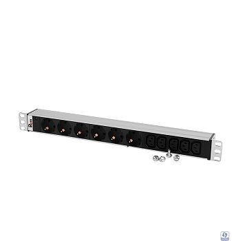 REM Блок розеток Rem-10 без шнура с инд., 6 Schuko, 5 IEC 60320 C13, вход IEC 60320 C14, 10A, алюм., 19" (R-10-6S-5C13-I-440-Z)