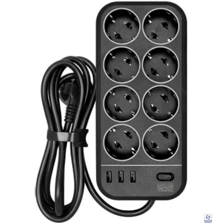 PowerCom Сетевой фильтр Powercom SP-08 USB03AB 1,8 m 1.8м (8 розеток) черный (коробка) (1928702)