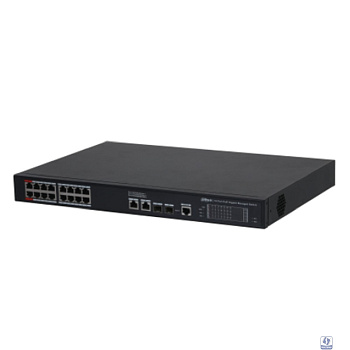 DAHUA DH-S4220-16GT-190 16-портовый гигабитный управляемый коммутатор с PoE, уровень L2, 16xRJ45 1Gb PoE, 2xRJ45 1Gb, 2xSFP 1Gb, суммарно до 190Вт, коммутация 56 Гбит/с, MAC-таблица 8к