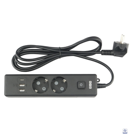 PowerCube Бытовой удлинитель (PC-5B-2M) 2р с/з вык.,3USB, 3500 Вт, 16А, 1.9 м, 3*1,0 (черный) 