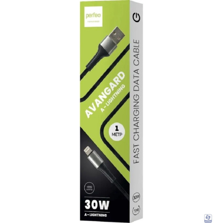 PERFEO Кабель USB A вилка - Lightning вилка, 30W, черный, длина 1 м., AVANGARD (I4335)
