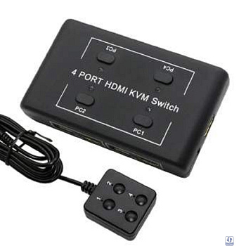 ORIENT HS41, HDMI KVM переключатель на 4 устройства, порты HDM + 2xUSB (клавиатура+мышь), поддержка 4K@30Hz, кнопка переключения на проводе 1.2 м, не требуется внешнее питание (31067)