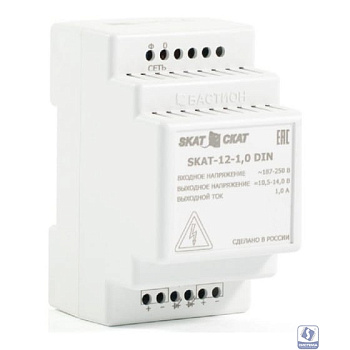 БАСТИОН SKAT-12-1.0 DIN (СКАТ ИБП-12/1-DIN) источник питания 12В 1А пластиковый корпус под DIN рейку 35 мм, МПТ (583)