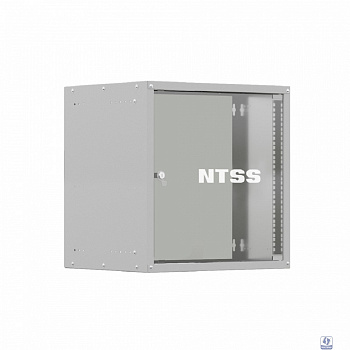 NTSS Шкаф настенный телекоммуникационный NTSS LIME 9U 550х450х500мм, 2 профиля 19, дверь стеклянная, боковые стенки несъемные, разобранный, серый RAL 7035 NTSS-WL9U5545GS