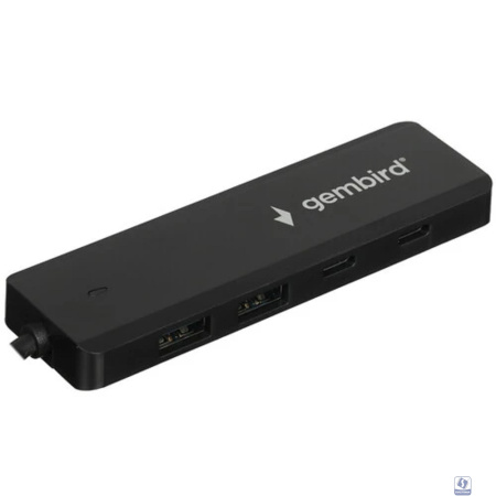 Gembird Разветвитель USB3.1 2xUSB, 2xType-C, с доп.пит (Type-C), кабель USB 19см, черный, коробка (UHB-C415)