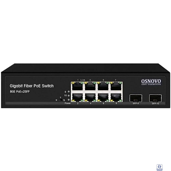 Коммутатор/ OSNOVO Гигабитный PoE коммутатор на 10 портов, 8 *10/100/1000 Base-T PoE, 2*SFP 1000 Base-T, PoE на порт до 30W, суммарно до 150W