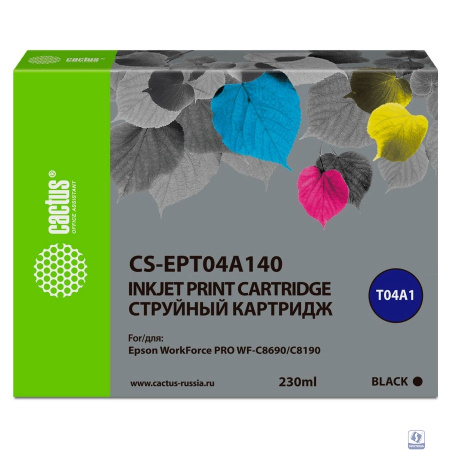 Картридж струйный Cactus CS-EPT04A140 T04A1 черный (230мл) для Epson WorkForce Pro WF-C8190, WF-C8690