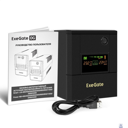 Exegate EX299826RUS ИБП ExeGate Smart LB-2200.LCD.AVR.8C13.USB (2200VA/1300W, цветной LCD, AVR, 8*C13, USB, батарея 12V 9Ah - 2 шт., металлический корпус, Black)