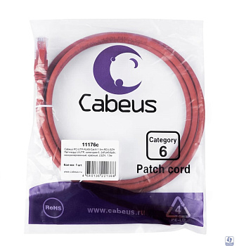 Cabeus PC-UTP-RJ45-Cat.6-1.5m-RD-LSZH Патч-корд U/UTP, категория 6, 2xRJ45/8p8c, неэкранированный, красный, LSZH, 1.5м