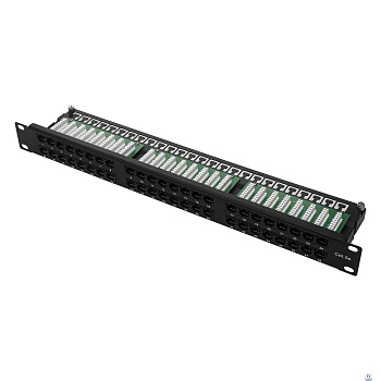 Патч-панель 19" NEOMAX [NM-PP-1U48P-UC5E-D-105-BK] 1U, 48 портов, кат.5E, UTP, Dual IDC, цвет черный