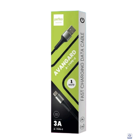 PERFEO Кабель USB A вилка - C вилка, 3A, черный, длина 1 м., AVANGARD (U4714)