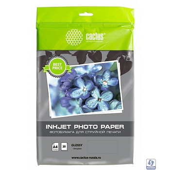 Фотобумага Cactus CS-GA413020ED A4/130г/м2/20л./белый глянцевое для струйной печати