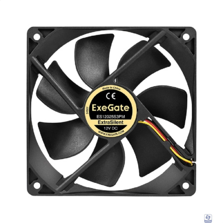 Exegate EX297054RUS Вентилятор 12В DC ExeGate ExtraSilent ES12025S3PM (120x120x25 мм, Sleeve bearing (подшипник скольжения), 3pin+Molex, 1350RPM, 23dBA)