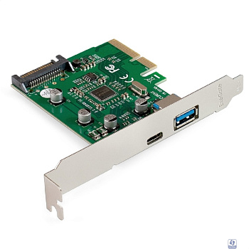 Exegate EX298302RUS Контроллер ExeGate EXE-320-1A1C (PCI-E x4 v3.0, USB3.2 Gen2 1xType-A + 1xType-C ext., SuperSpeed+ скорость до 10 Гбит/с, разъем доп.питания, ASMedia Chipset ASM1142)
