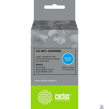 Картридж ленточный Cactus CS-M21-500595BL белый на синем 12.7x6.4 для Brady BMP21-PLUS, BMP21-LAB