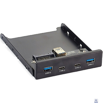 Exegate EX280448RUS Планка USB на переднюю панель Exegate U3H-619, 3,5", 2*USB3.0+2*TypeC, черная, подсоед-е к мат. плат