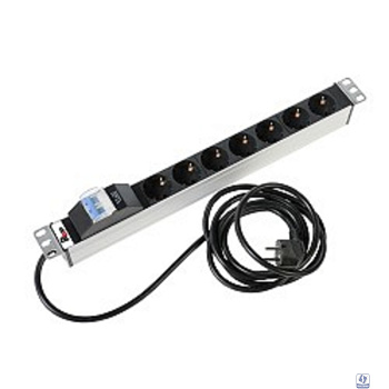 REM Блок розеток Rem-16 с авт. 16А, 7 Shuko, алюм., 19", шнур 3 м. (R-16-7S-A-440-3)