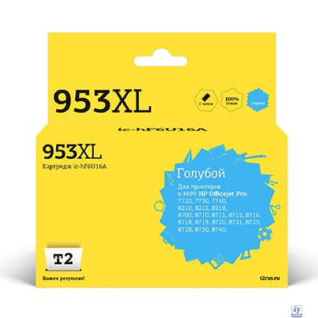 T2 F6U16AE Картридж №953XL для HP OfficeJet Pro 7720/7730/7740/8210/8710/8720/8730/8740, голубой, 26 мл.
