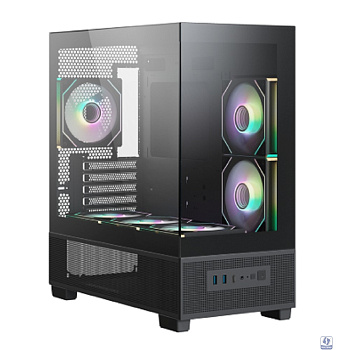 XASTRA Корпус Q500M 6ARGB-C10-UC Black mATX/Aquarium/Screewless/ 6x120mm ARGB PWM FM fans/Argb+PWM HUB 10port/ Type-C/ Q500M-6FM12A-C10-UC