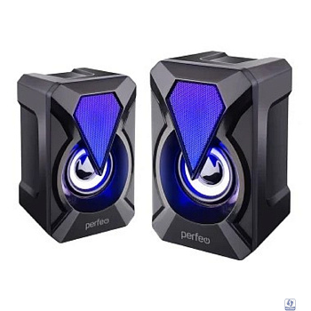 Perfeo колонки "FLAMES", 2.0, мощность 2х3 Вт, USB, чёрн, Game Design, LED подсветка 7 цв