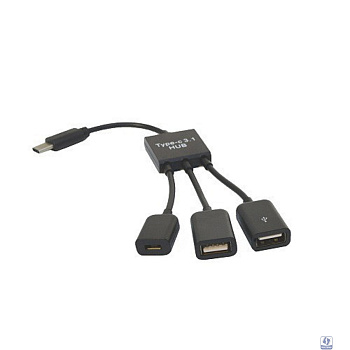 KS-is KS-319 Адаптер OTG 2xUSB 2.0 с доп. питанием microUSB F в USB Type C M 														