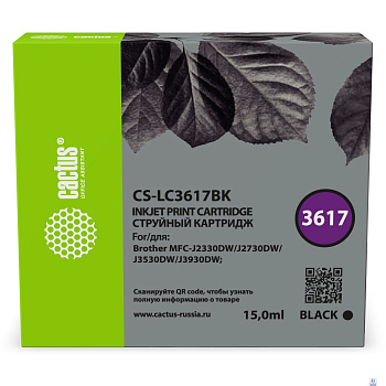 Картридж струйный Cactus CS-LC3617BK черный (16мл) для Brother MFC-J2330DW/J2730DW/J3530DW/J3930DW