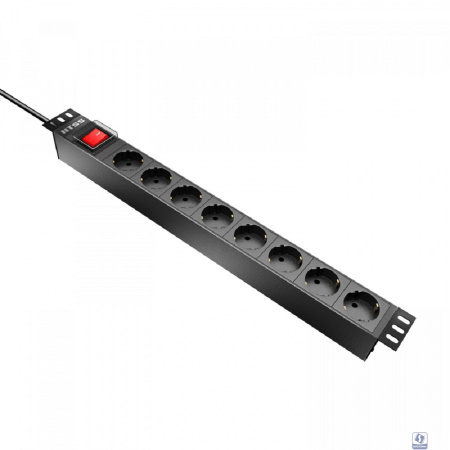NTSS Блок розеток NTSS, 19", 1U, алюминий, 1ф10А, 2.3кВт, (8) Schuko CEE , выкл. с подсв.и  крыш., вх. 60320 С14 NTSS-PDU-DA1016