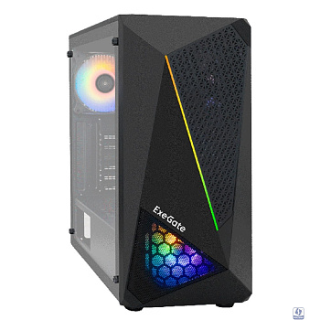 Exegate EX292858RUS Корпус Miditower ExeGate EVO-8225 (ATX, без БП, 2*USB+1*USB3.0, черный, 2 вент. с RGB подсветкой и полоса на передней панели, боковая панель - закаленное стекло)