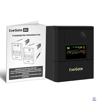 Exegate EX299823RUS ИБП ExeGate Smart LB-2000.LCD.AVR.8C13 (2000VA/1200W, цветной LCD, AVR, 8*C13, батарея 12V 9Ah - 2 шт., металлический корпус, Black)
