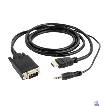 Кабель HDMI->VGA Cablexpert A-HDMI-VGA-03-10M, 19M/15M + 3.5Jack, медь, позол.разъемы, 10м, черный, пакет