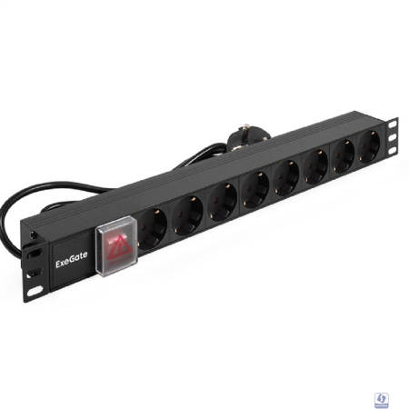 Exegate EX280844RUS Блок розеток ExeGate ServerPro PDU-19H805 Al-8S-EU3-SW, 19",1U,алюм, 8Schuko, евровилка, 3м