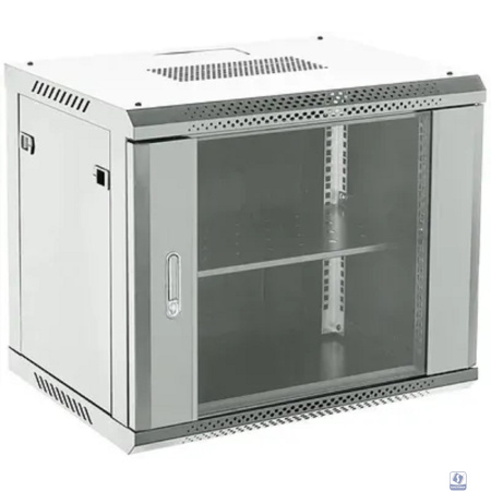 Rexant (04-1266-111) Шкаф коммутационный настенный 12U 600х600мм пер.дв.стекл 2 бок.пан. металл направл.под винты 60кг серый 230град. IP20 сталь