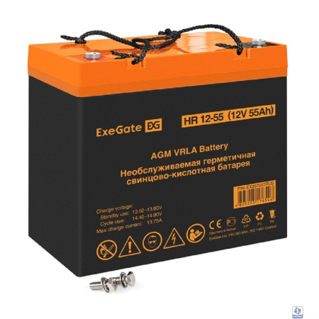 Exegate EX297557RUS Аккумуляторная батарея ExeGate HR 12-55 (12V 55Ah, болт М6)