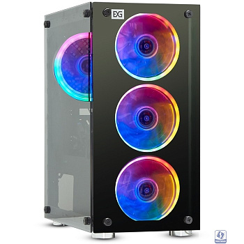 Exegate EX294480RUS Корпус Minitower  Mistery X2-NPX400 (mATX, БП 400NPX с вент. 12 см, 2*USB+1*USB3.0, аудио, черный, 4 вент. 12см с RGB подсветкой, боковая панель - закаленное стекло)