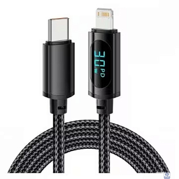 Rexant (18-7068) Кабель Type-C – Lightning для Apple, 3А, 1м, в черной нейлоновойоплетке, с LED дисплеем