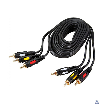 Rexant (17-0215) Шнур 3 RCA - 3 RCA, 5м, черный, Gold