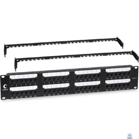 Cabeus PL2-48-Cat.6-Dual IDC Патч-панель 19" (2U), 48 портов RJ-45, категория 6, Dual IDC, с задним кабельным организатором