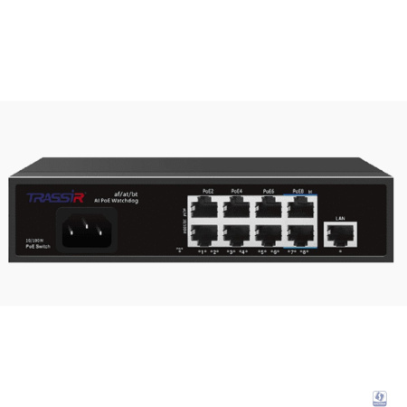 Коммутатор неуправляемый TRASSIR TR-NS1109-120-8PoE Fast Ethernet РоЕ оснащен восемью РоЕ-портами RJ-45 и 1 uplink-портом 10/100 Мбит/с. Дальность пер